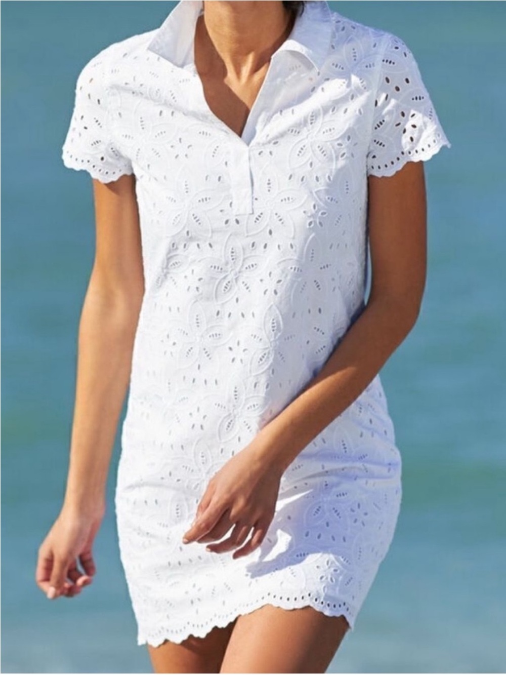 Vineyard Vines White Eyelet Polo Swim Cover-Up